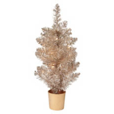 2' Tall Pre Lit LED Tabletop Tree - Gold Tinsel