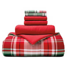6 Piece Reversible King Size Comforter & Coverlet Set - Plaid