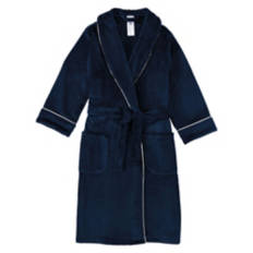 Ladies Micro Plush Bathrobe - Navy Blue, L/XL