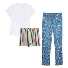 3 Piece Ladies Pajama Set - White, M
