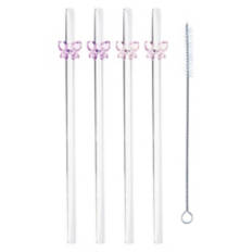 5 Piece Reusable Straws, Glass Bow