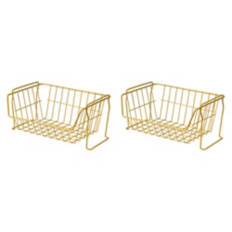 2 Pack Stackable Baskets, Gold