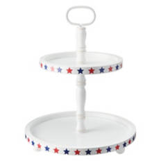 Americana Tiered Tray - White with Red/Blue Star Border