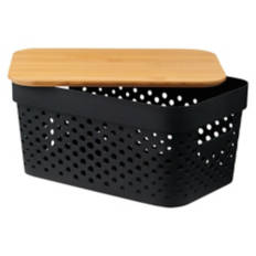Black Storage Basket with Bamboo Lid