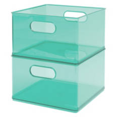 2 Pack Stackable Clear Bins - Green