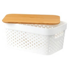 White Storage Basket with Bamboo Lid