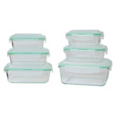 12 Piece Rectangle Shaped Glass Food Containers, Green