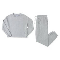 2 Piece Ladies Long Sleeve Loungewear Set - Grey, M
