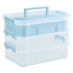 3 Layer Stackable Storage Box with Handle, Blue