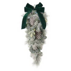 Holiday Floral Swag - Flocked with Green Bow