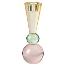 Cut Glass Candle Holder, Yellow/Green/Pink