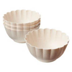 4 Pack Scalloped Dinnerware Bowls, Beige