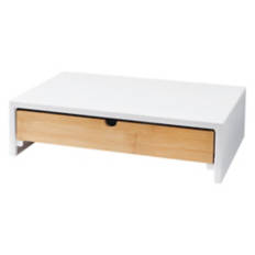 Monitor Riser with Bamboo Drawer - White