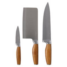 3 Pack Asian Knife Set - Stained Bamboo Handle