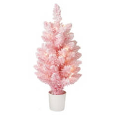 2' Tall Pre Lit LED Tabletop Tree - Pink Flocked