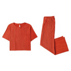 2 Piece Ladies Plisse Set - Red, M