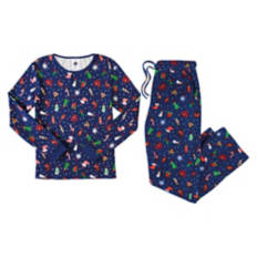Ladies Holiday Pajama Set - Navy Blue, M