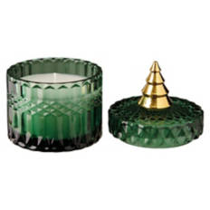 Holiday Glass Jar with Figurine Candle - Under the Christmas Tree, Green