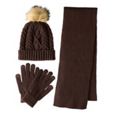 Ladies Glove, Hat & Scarf Set - Brown