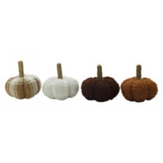4 Pack Woven Pumpkins - Brown, Cream, Orange, Brown Plaid
