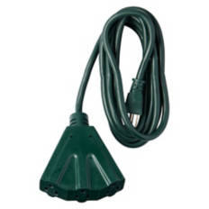 3 Outlets Fanned Outdoor Power Cord - 8 Feet, Green