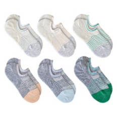 6 Pack Ladies No Show Fitness Socks - Cream/Gray, 4-10