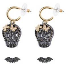 2 Pack Halloween Earrings - Skeleton Head & Bat