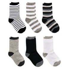 6 Pack Children's Crew Socks - Black & White, 2/3