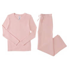 Ladies Pointelle Pajama Set - Pink, M