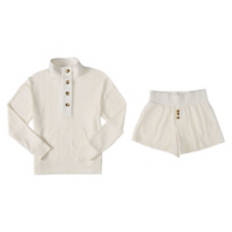 Ladies Relaxed Rib Lounge Set  - Cream, S