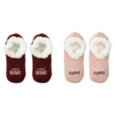 Ladies 2 Pack Slipper Socks, Pink & Red