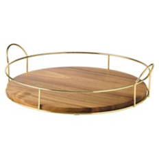 Acacia Wood Gold Wire Tray
