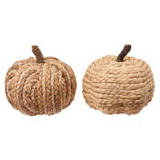 2 Pack Woven Pumpkins - Dark Braide Cattail, Natural Braided Cattail