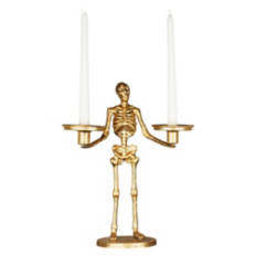 13" Tall Halloween Skeleton Candel Holder - Gold