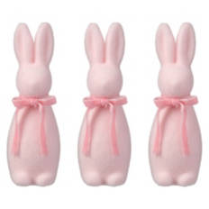 3 Pack Flocked Bunnies, Pink