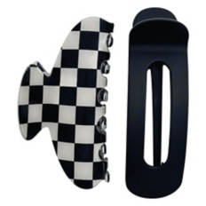 2 Pack Claw Clips, Black/Cream Checkered