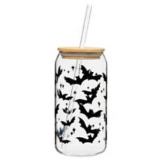 Halloween Glass Cup with Lid, Bats