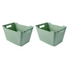 2 Pack Plastic Storage Bins, Green, L