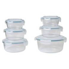 12 Piece Round Shaped Glass Food Containers, Blue