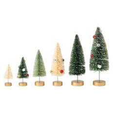 6 Piece Green Bottlebrush Trees with Multi-Color Baubles