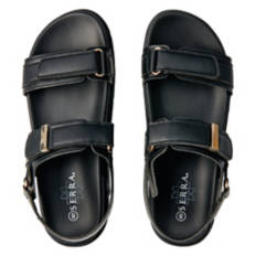 Ladies Ankle Strap Footbed Sandals - Black, 7