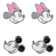 Minnie & Mickey Character Earrings, Pink & Black