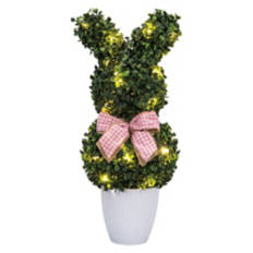 20" Bunny Topiary with Burlap with Pink Bow LED