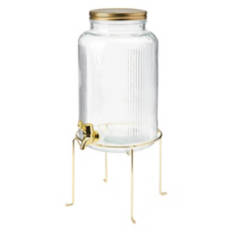 Glass Beverage Dispenser with Metal Stand - Gold