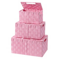 3 Pack Woven Storage Boxes, Pink
