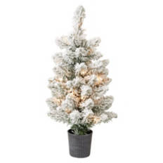 2' Tall Pre Lit LED Tabletop Tree - White Flocked