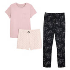 3 Piece Ladies Pajama Set - Pink, M