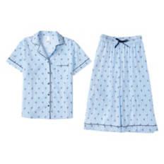 Ladies Seersucker Pajama Set - Blue, M