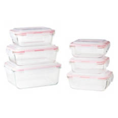 12 Piece Rectangle Glass Bowls - Red