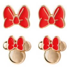Minnie Character Red Bow Earrings, Gold